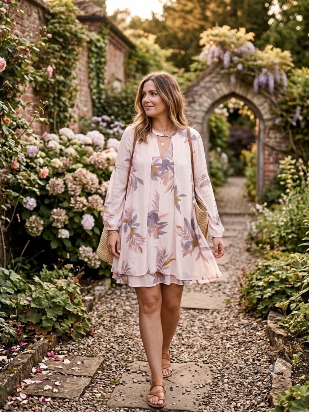 Free People Pink Floral Cutout Keyhole Mini Dress Tunic Boho Size M